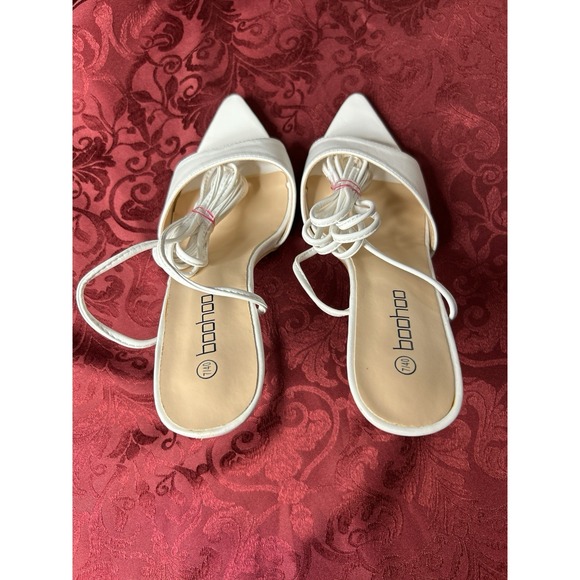Boohoo Wide Fit Pointed Toe Barely There White Wrap Up Shoes Size 7 - NIB - Picture 5 of 9